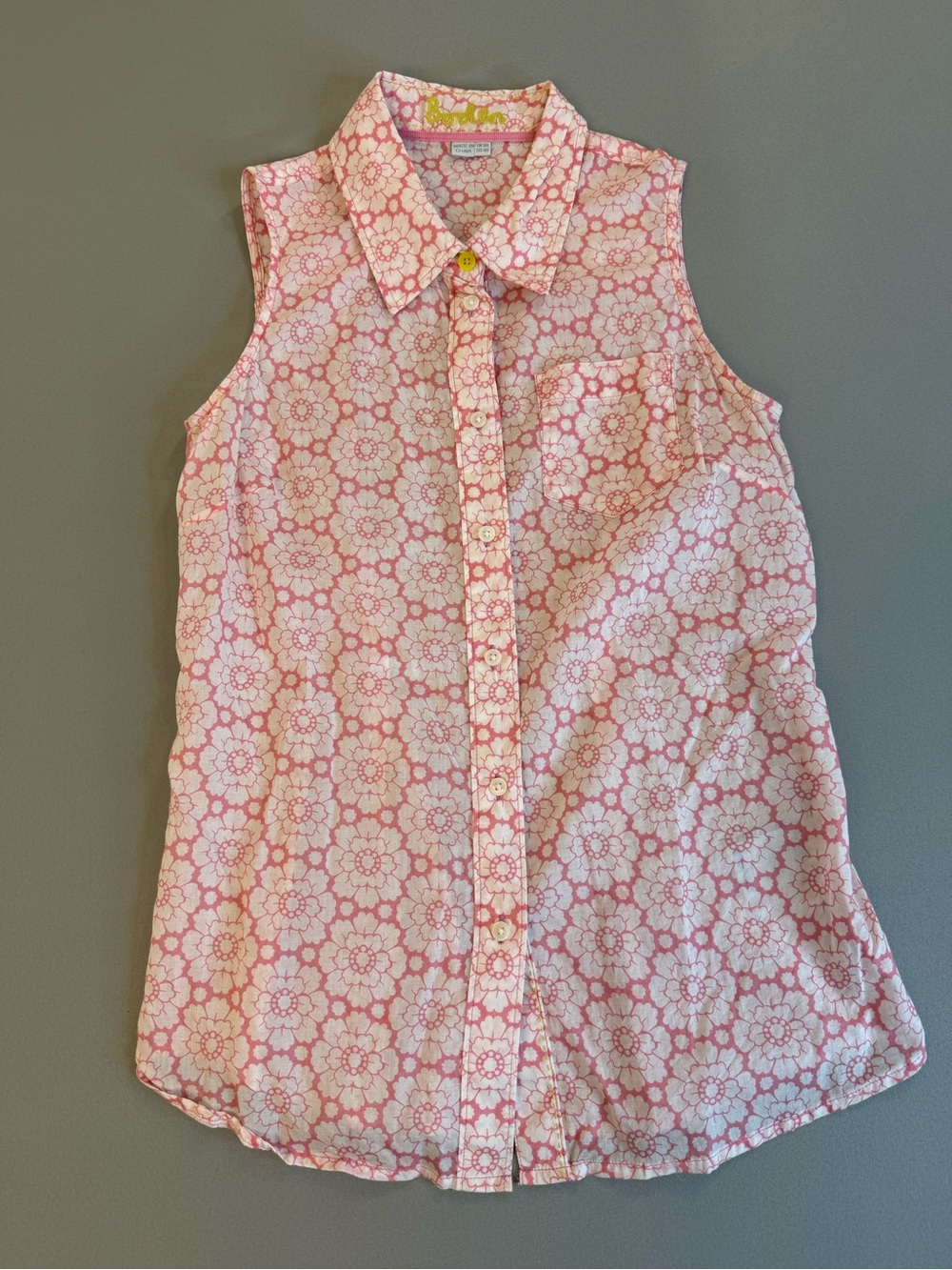 Boden Pink White Floral Button-Up Top Sleeveless 100% Cotton Size 4